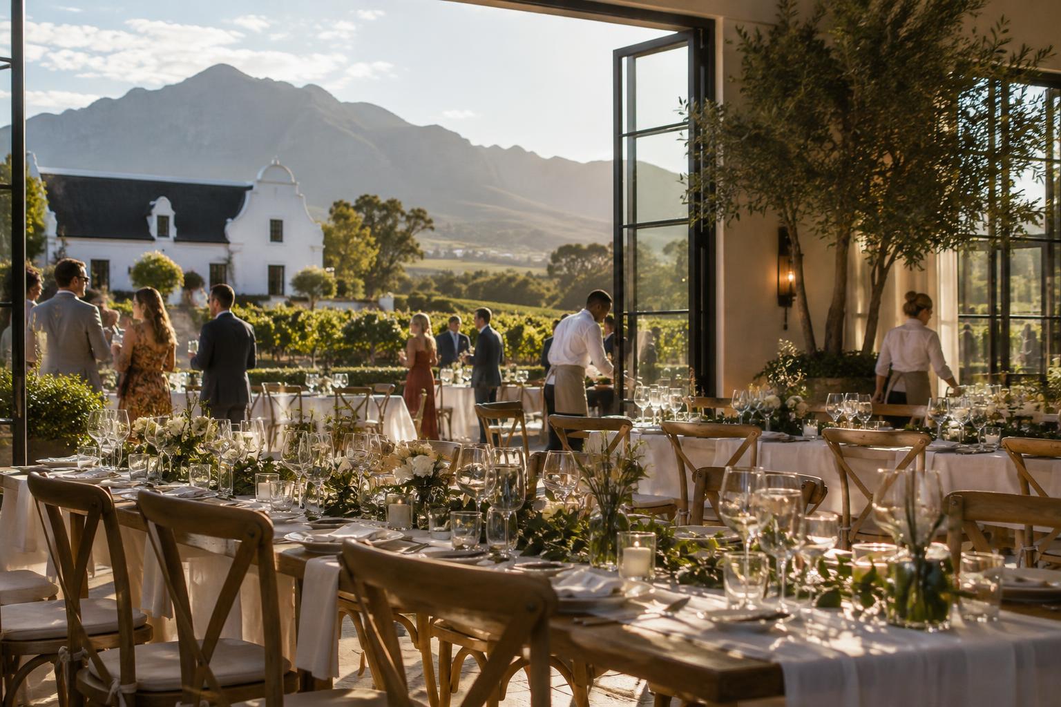 An elegant wedding reception at a Western Cape wine estate